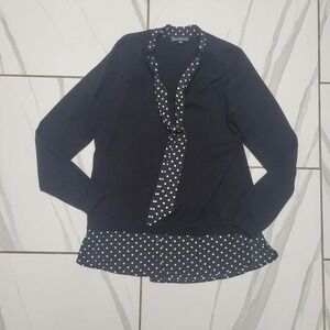 Black Polka Dot y2k style officewear Minimalist sweater blouse for work l